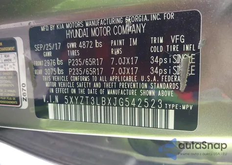 2018 Hyundai Santa Fe Sport 2.4L z USA, uszkodzony, nr VIN 5XYZT3LBXJG542523